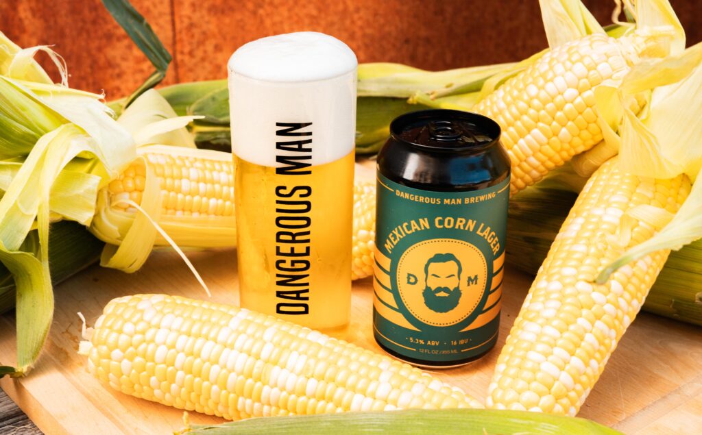 Mexican Corn Lager can and glass